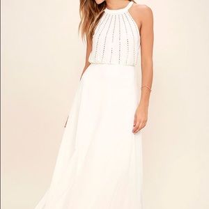 NWT! Lulu’s Real & True Cream Beaded Maxi Dress